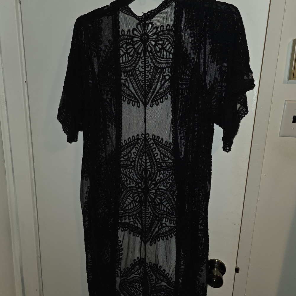 Source Unknown Black Lace Kimono